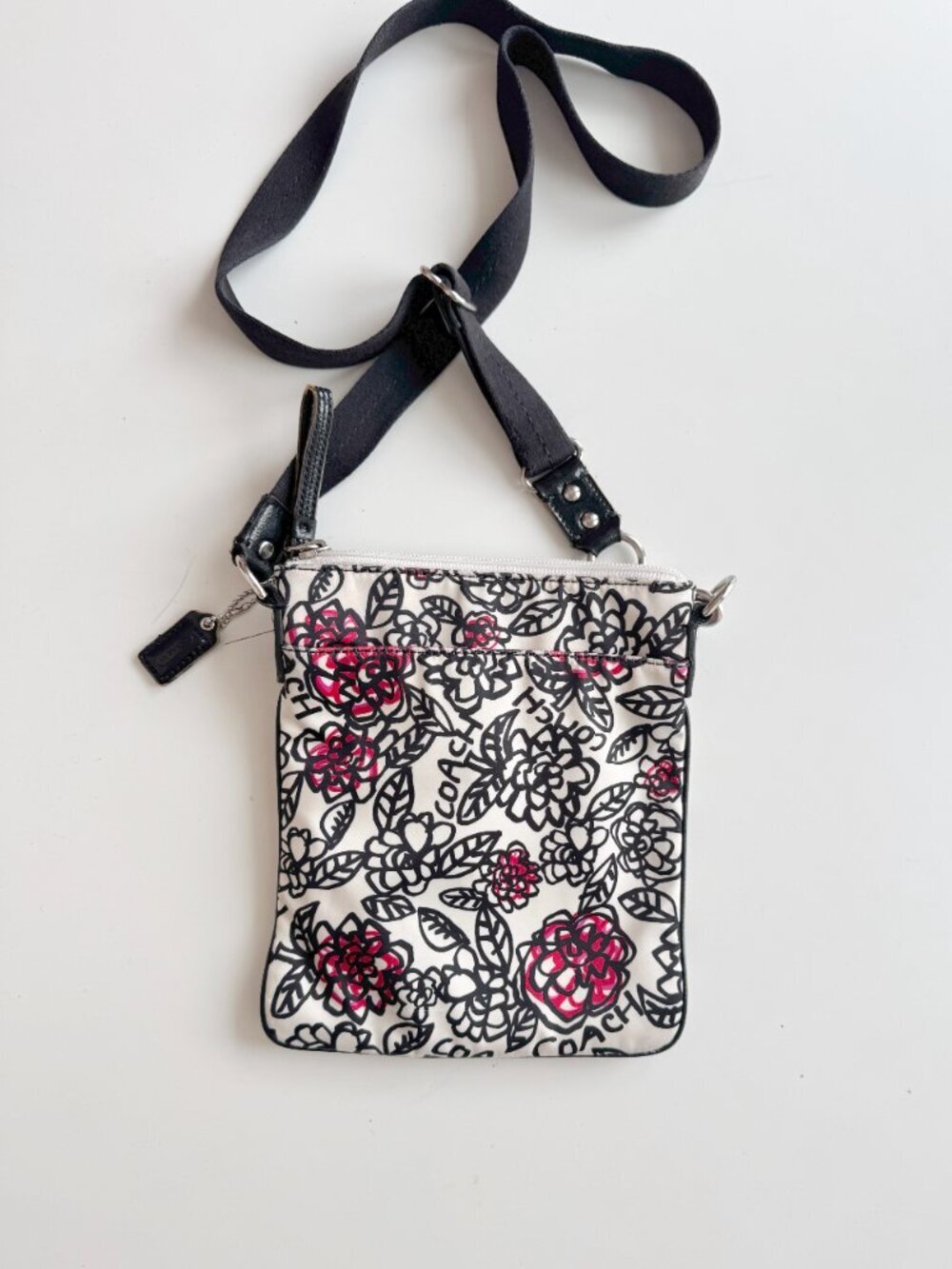 COACH White Black Floral Graffiti Nylon Leather Trim Crossbody Purse - Picture 6 of 16